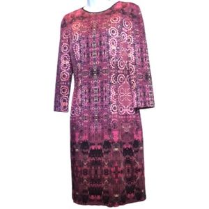 MAGGY LONDON SCUBA STYLE GEOMETRIC PRINT DRESS • BLACK/RED/PINK • sz 10 • NWOT